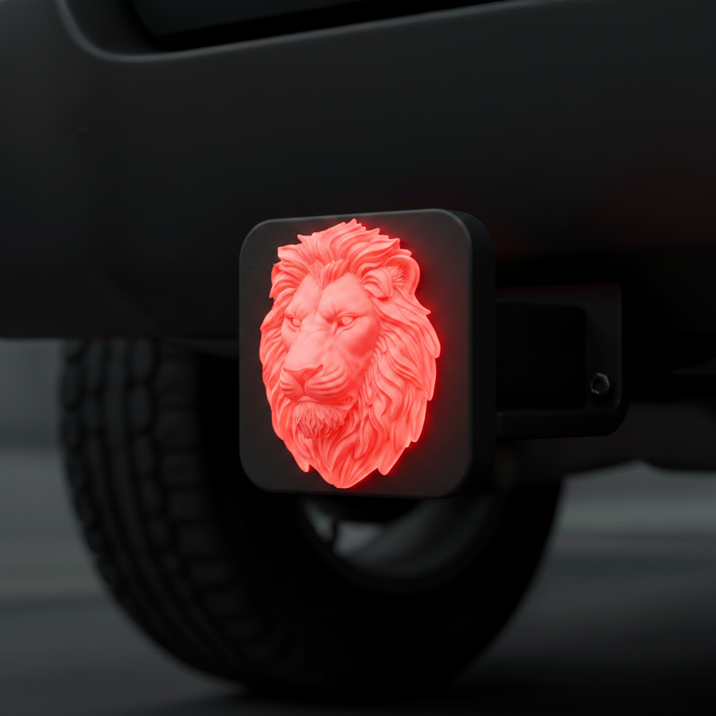 Custom 3D Lion Head LED Hitch Cover